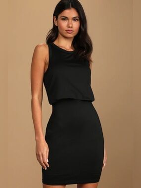 LULUS Sweet Compliment Black Blouson Bodycon Mini Dress Small EUC